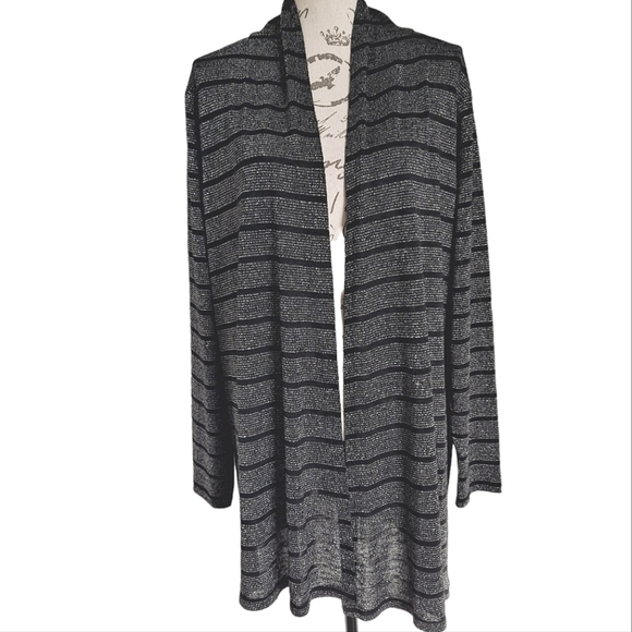 💖 Lane Bryant Black grey stripe Classic long open front cardigan plus 26/ 28 - Picture 1 of 14